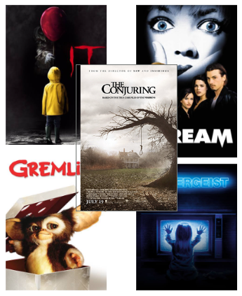 The Conjuring, Scream, Gremlins, IT, Poltergeist. Original Movie Posters